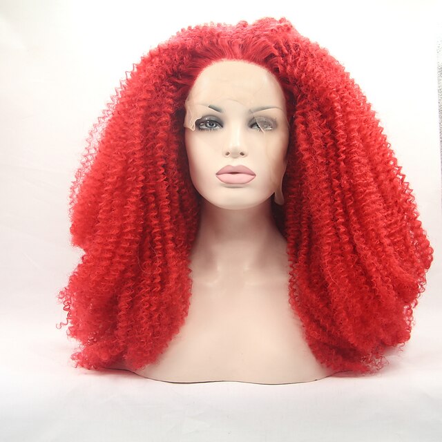  Pruik Lace Front Synthetisch Haar Kinky Curly Rood Rood Synthetisch haar Dames Natuurlijke haarlijn Rood Pruik Kanten Voorkant