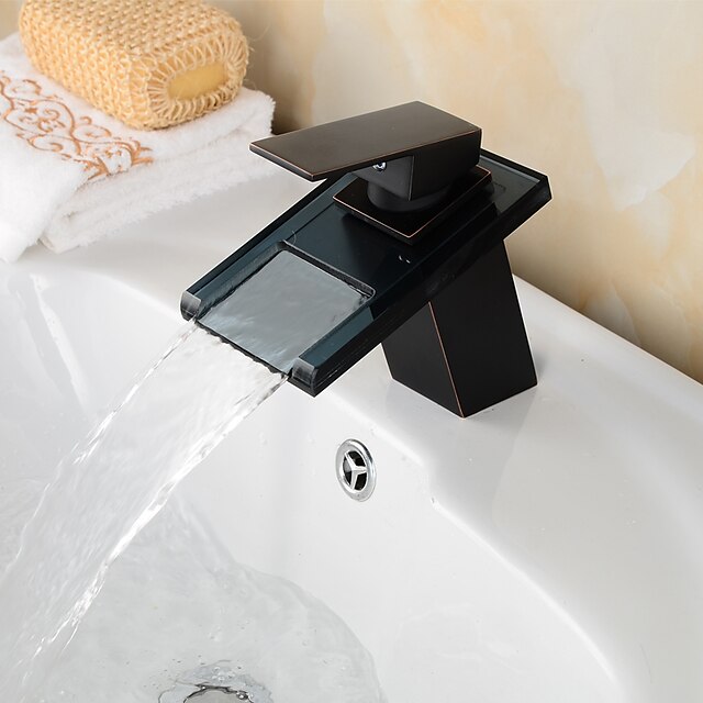  Kylpyhuone Sink hana - Vesiputous Antiikkikupari Integroitu Yksi kahva yksi reikäBath Taps