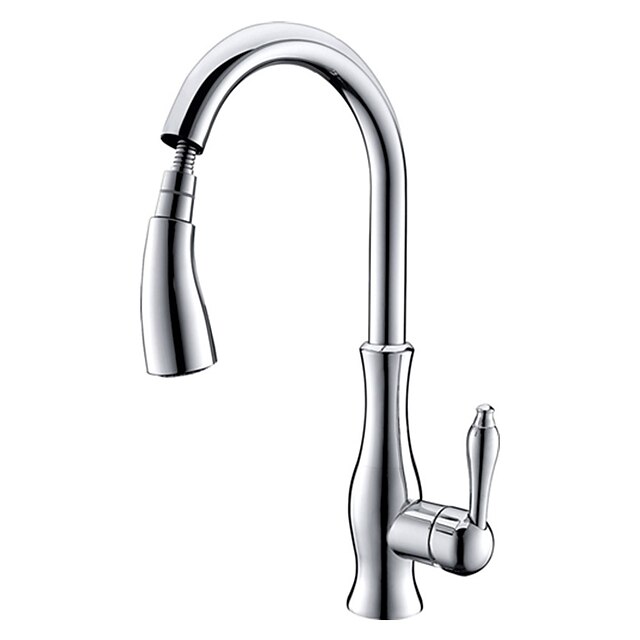  Keuken Kraan - Single Handle Een Hole Chroom Pull-out / pull-down / Tall / High Arc Bassin Hedendaagse Kitchen Taps / Messing