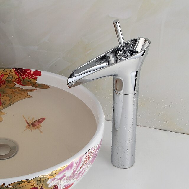  Bathroom Sink Faucet - Pre Rinse / Waterfall / Widespread Chrome Centerset Single Handle One HoleBath Taps