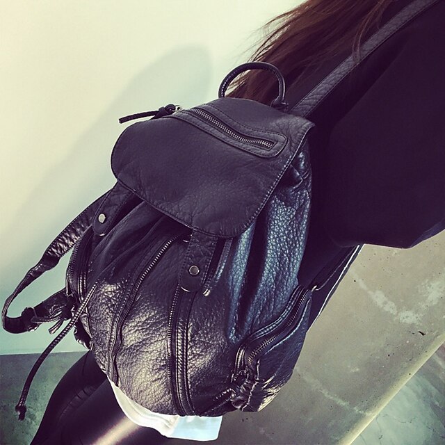  PU(Polyurethane) Commuter Backpack Casual Black