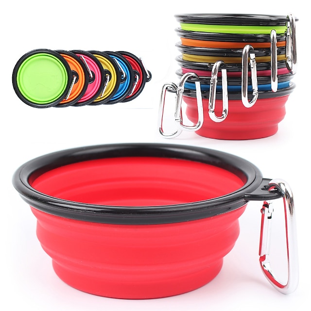  Dog Bowls & Water Bottles Silicone Portable Foldable Purple Yellow Red Bowls & Feeding