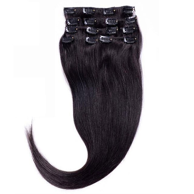  A Clipser Extensions de cheveux Naturel humains Droit Cheveux Naturel humain Extensions Naturelles Femme Noir Naturel