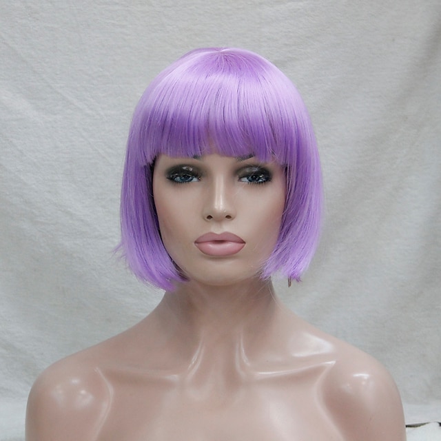  紫色のかつら 女性のための コスプレウィッグ 合成かつら コスプレウィッグ ストレート ストレートボブかつら 紫色の人工毛 紫色