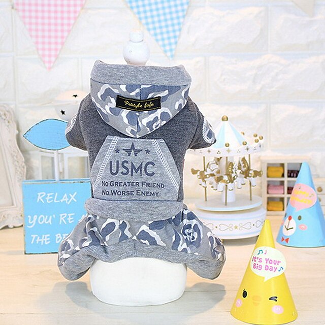  Dog Hoodie Jumpsuit Puppy Clothes Letter & Number Casual / Daily Fashion Winter Dog Clothes Puppy Clothes Dog Outfits Gray Costume for Girl and Boy Dog Cotton XS S M L XL