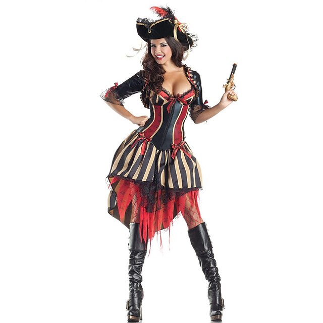  Pirate / Déguisements Thème Film / TV Costume de Cosplay Uniforme sexy Femme Noir Térylène Accessoires de cosplay Halloween / Carnaval Les costumes / Robe / Châle / Chapeau / Robe / Châle