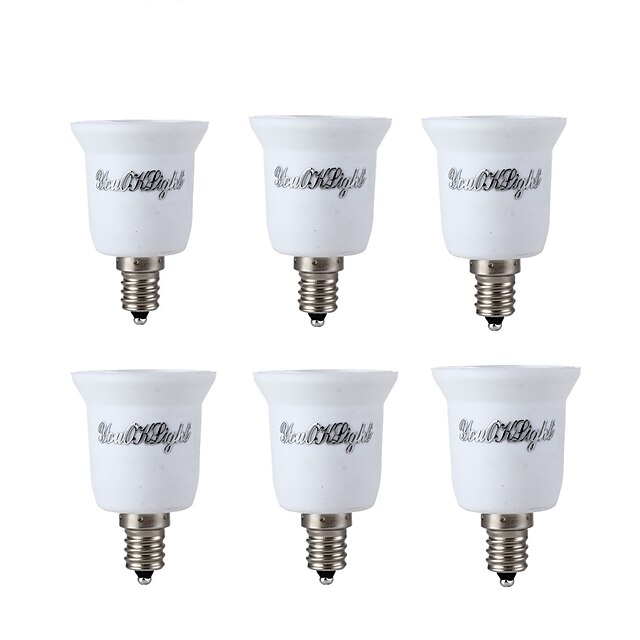  youokLampe 6-pakning e14 til e27 lys lampe pære adapter konverterer - sølv hvit