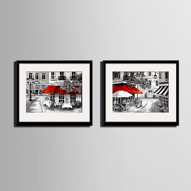  E-HOME® Framed Canvas Art, A City Street Corner Canvas Print Set of 2