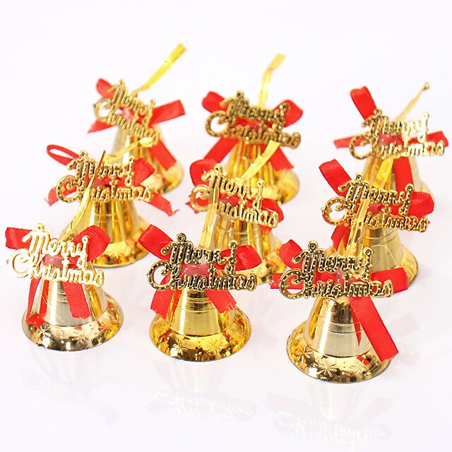  9Pcs Christmas Ornament Decorations Christmas Tree Decoration Shine Gold Hanging Bells Bowknot Diy Merry Christmas