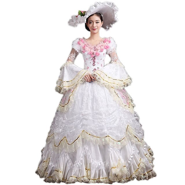  Rococo Victorian Costume Women's Dress Party Costume Masquerade Vintage Cosplay Lace Cotton Poet Sleeve Floor Length Long Length / Floral
