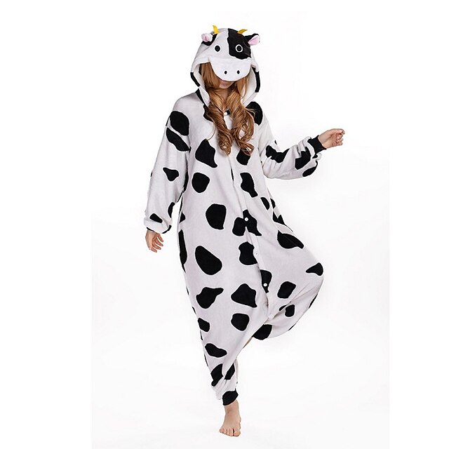  Kid's Adults' Kigurumi Pajamas Milk Cow Onesie Pajamas Velvet Mink Black / White Cosplay For Men's Women's Animal Sleepwear Cartoon Festival / Holiday Costumes