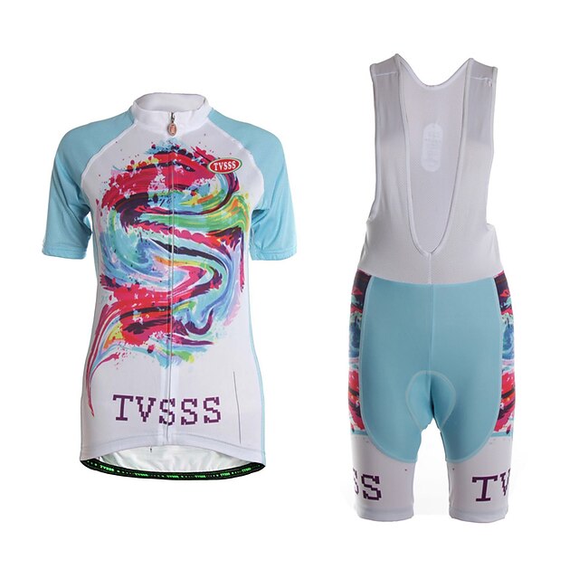  TVSSS Women's Short Sleeve Cycling Jersey with Bib Shorts British Bike Clothing Suit 3D Pad Quick Dry Sweat-wicking Sports Lycra Classic Clothing Apparel / High Elasticity