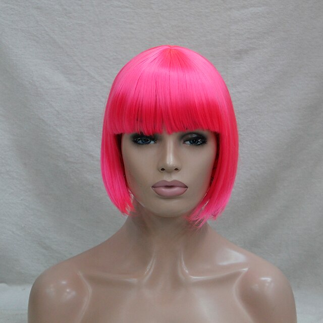  Synteettiset peruukit Suora Suora Bob-leikkaus Peruukki Vaaleanpunainen Pinkki Synteettiset hiukset Naisten Vaaleanpunainen