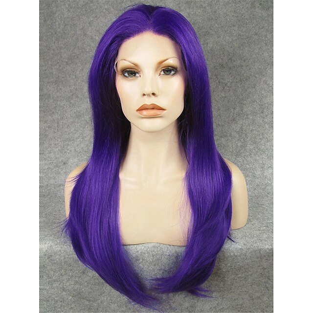  Perucas Lace Front Sintéticas Liso Reto Frente de Malha Peruca New Purple Cabelo Sintético Mulheres Roxo