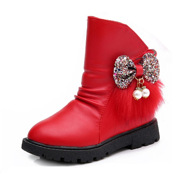  Para Meninas sapatos Couro Ecológico Inverno Conforto Botas de Neve Botas Caminhada Laço Miçangas Ziper Para Casual Social Preto Prata