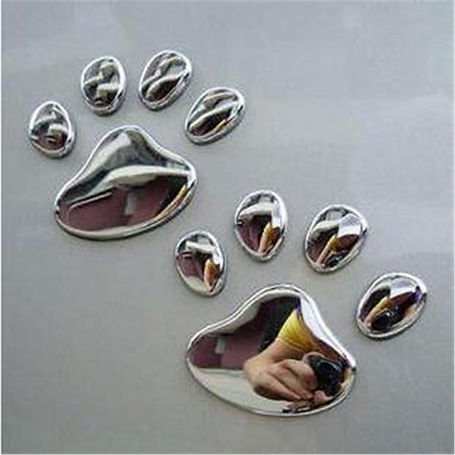  Pair Cool Design Paw Car Sticker 3D Animal Dog Cat Bear Foot Prints Footprint 3M Decal Car Stickers Silver 