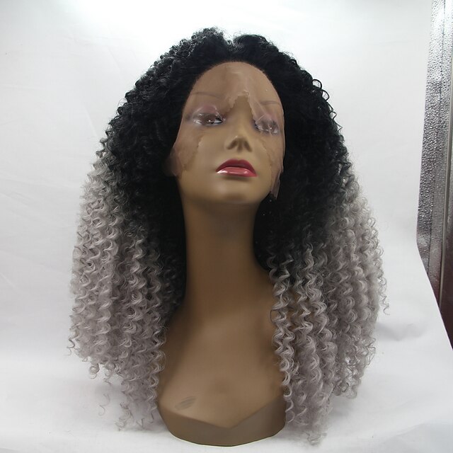  sylvia synthetic lace front wig black grey ombre hair heat resistant kinky curly synthetic wigs for black women