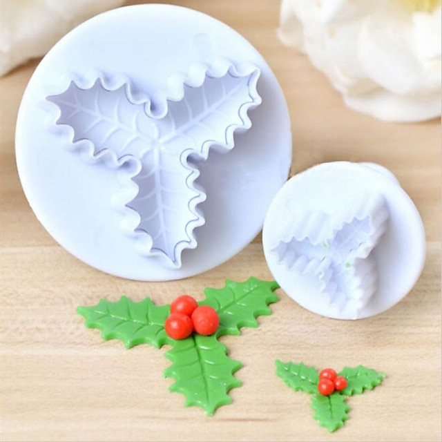  2 stk hollyblad forlater kake kutter stempel fondant sugarcraft mold kjøkkenverktøy