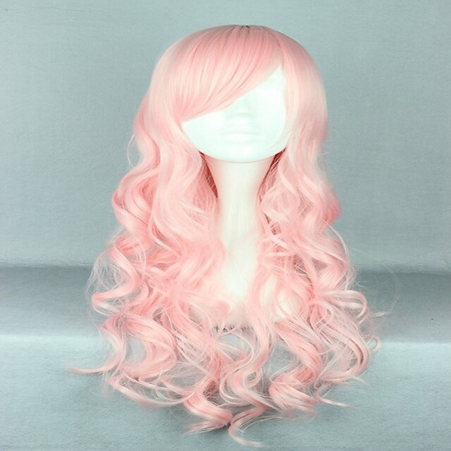  syntetisk parykk cosplay parykk krøllete krøllete parykk rosa rosa syntetisk hår kvinners rosa hårglede