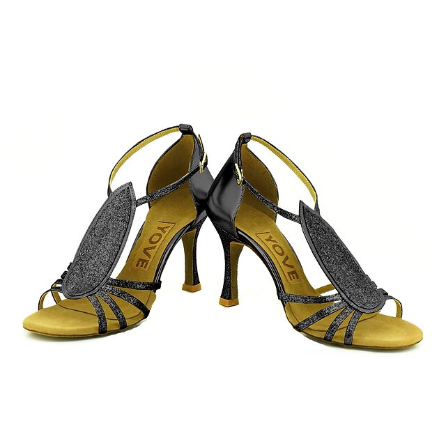  Pentru femei Pantofi Dans Latin / Pantofi Salsa Sclipici Spumant / Imitație de Piele Buclă Sandale / Călcâi Cataramă / Legătură Panglică Toc Personalizat Personalizabili Pantofi de dans Negru / Roșu