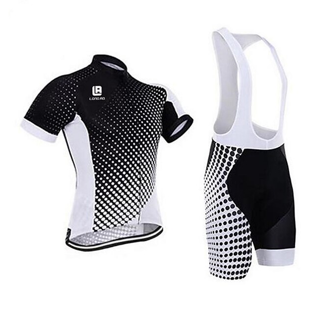  Men's Short Sleeve Cycling Jersey with Bib Shorts - Black / White Gradient Bike Clothing Suit Breathable 3D Pad Quick Dry Anatomic Design Ultraviolet Resistant Sports Coolmax® Mesh Silicon Gradient