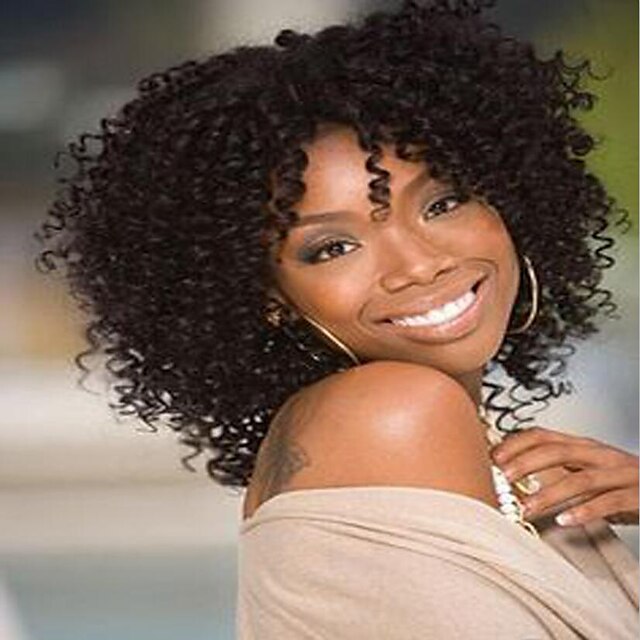  Szintetikus parókák Kinky Curly Kinky Göndör Paróka Közepes Sötétbarna Szintetikus haj Női Afro-amerikai paróka Barna AISI HAIR