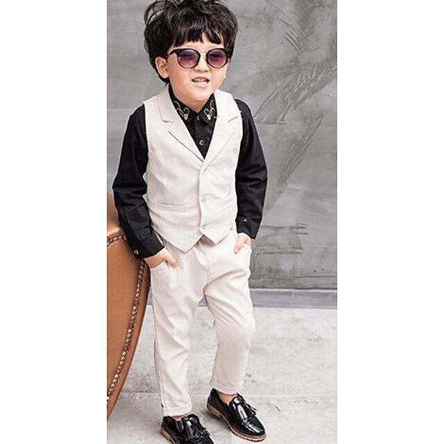  Toddler Boys' Pants Suit & Blazer Long Sleeve White Blue Solid Colored Formal Long 3-6 Y