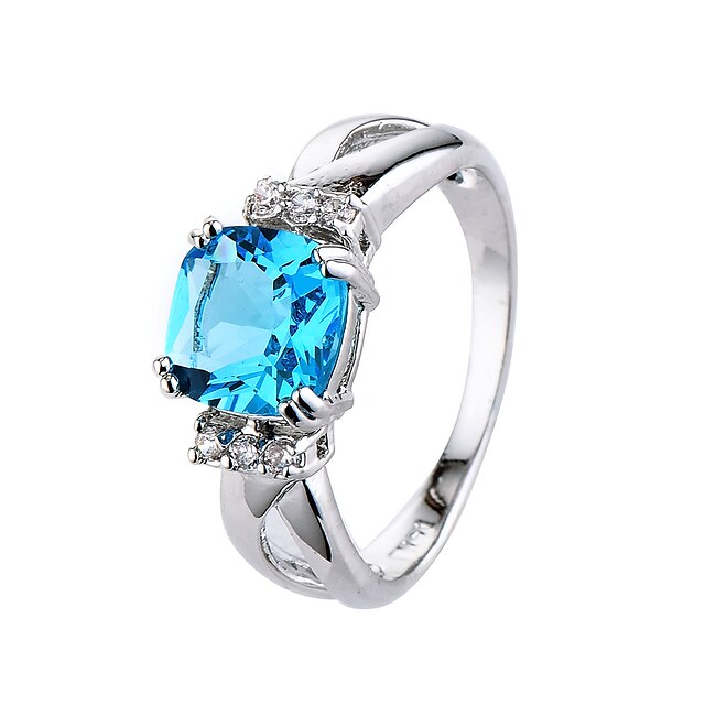 Ring AAA Cubic Zirconia Solitaire Blue Light Blue Zircon Cubic Zirconia Cocktail Ring Ladies Simple Style Fashion 6 7 8 9 10 / Women's