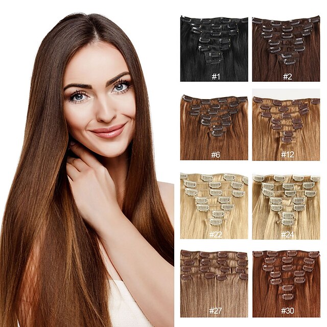  Febay Clip In Human Hair Extensions Straight Remy Human Hair Human Hair Light Blonde