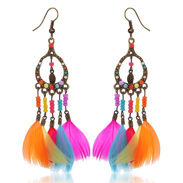  Women's Girls' Drop Earrings Wings Ladies Bohemian Fashion Native American Feather Earrings Jewelry Rainbow For Party Casual