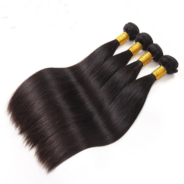  4 Bundles Peruvian Hair Straight Human Hair Natural Color Hair Weaves / Hair Bulk Human Hair Weaves Human Hair Extensions