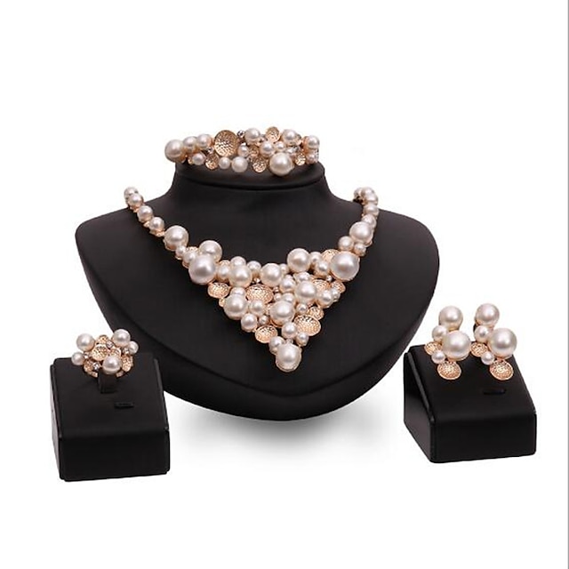  Women's Jewelry Set Imitation Pearl, Fashion Include Bridal Jewelry Sets Gold For Wedding Party / Rings / Earrings / Necklace / Bracelets & Bangles