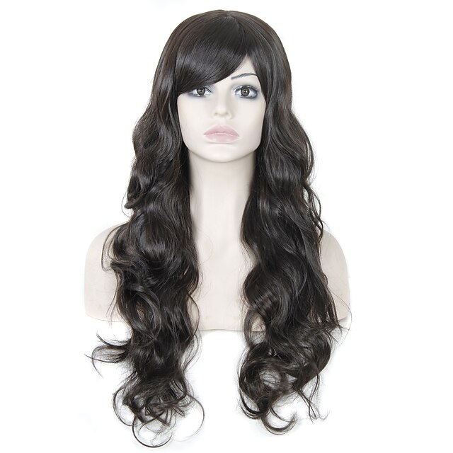  Synthetic Wig Wavy Wavy With Bangs Wig Dark Brown Synthetic Hair Women's AISI HAIR