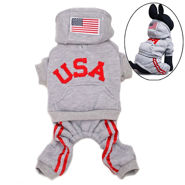  Dog Hoodie Jumpsuit American / USA Sports Fashion Winter Dog Clothes Warm Black Red Pink Costume Cotton S M L XL XXL