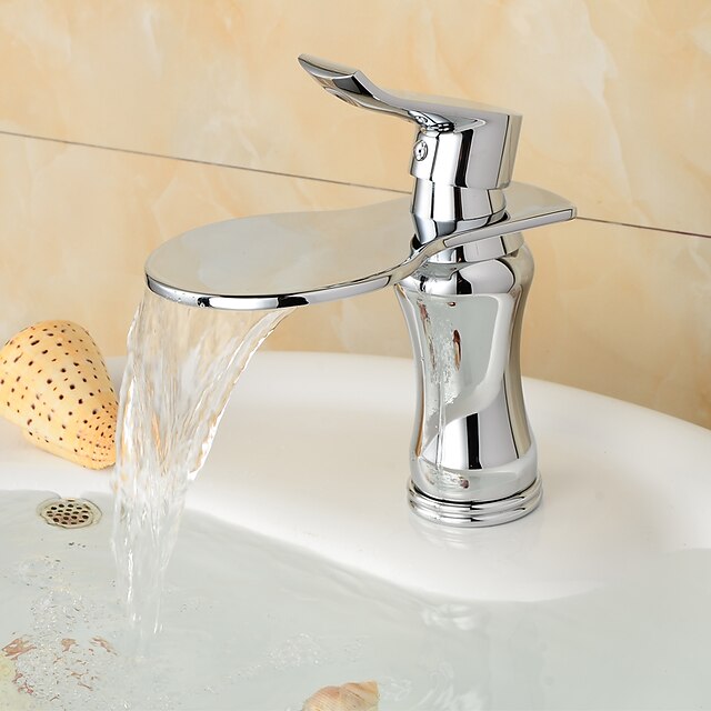  Μπάνιο βρύση νεροχύτη - Καταρράκτης Χρώμιο Αναμεικτικές με ενιαίες βαλβίδες Ενιαία Χειριστείτε μια τρύπαBath Taps