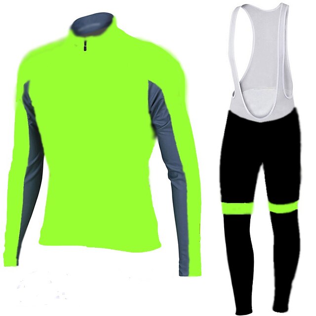  QKI® Cycling Jersey with Bib Tights Men's Long Sleeve Bike Breathable Quick Dry Anatomic Design Front Zipper 3D Pad Clothing Sets/Suits