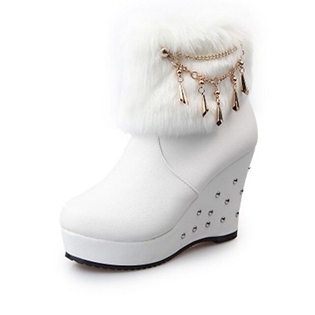  Women's Shoes PU(Polyurethane) Fall / Winter Comfort / Combat Boots Boots Wedge Heel Round Toe White / Black