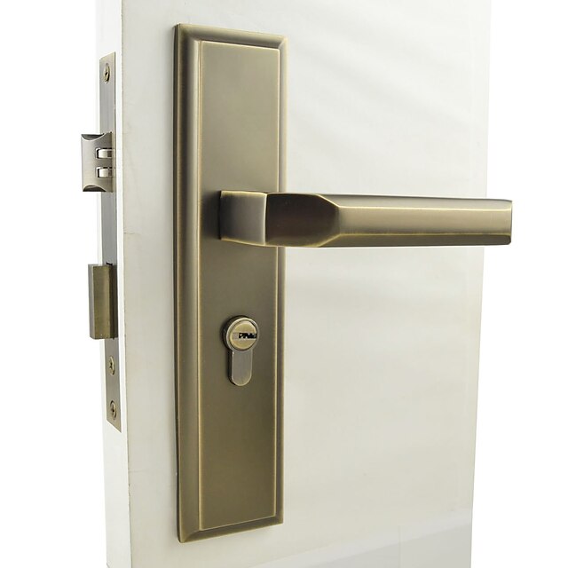  antico serratura in ottone, blocco della leva, leverset, Leva porta con 3 chiavi