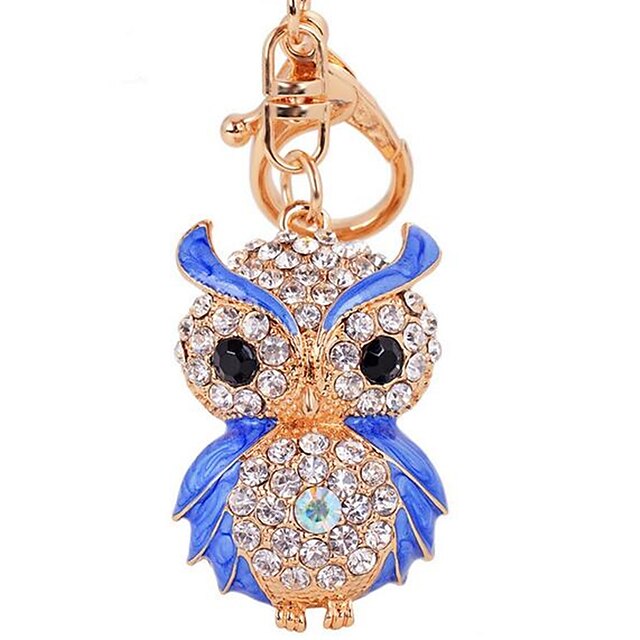  Fashion Diamond Owl Car Key Bag Lady Pendant Key Buckle Ring Chain Metal Color