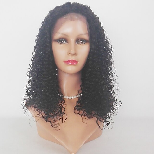  Synteettiset pitsireunan peruukit Naisten Kinky Curly Synteettiset hiukset Luonnollinen hiusviiva Peruukki Lace Front Jet Black Musta Tummanruskea