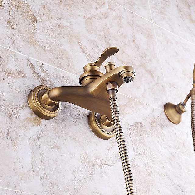  Shower Faucet - Antique / Art Deco / Retro / Modern Antique Copper Wall Mounted Ceramic Valve Bath Shower Mixer Taps / Brass / Single Handle Two Holes
