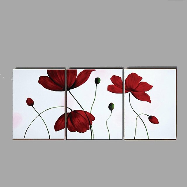  Hang-Painted öljymaalaus Maalattu - Asetelma Kukkakuvio / Kasvitiede Pastoraali Moderni Sisällytä Inner Frame / 3 paneeli