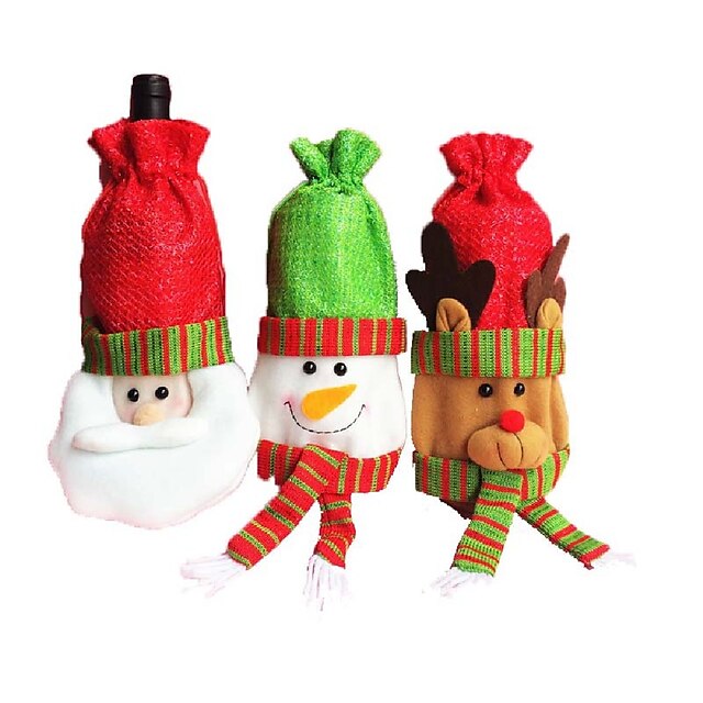  Christmas Red Ornament Old Wine Bags Bottle Santa Claus Elk Snowman Design For Home Party Table Decoration