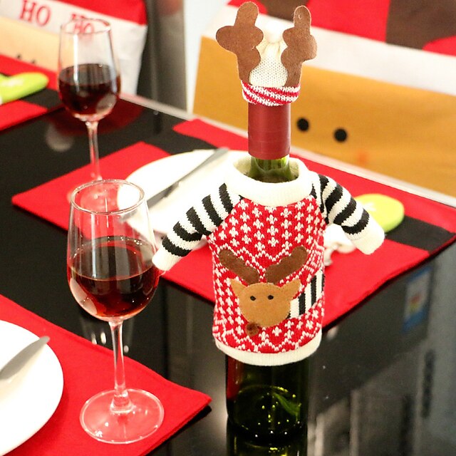  2pcs garrafa de vinho abrange conjuntos natal partido roupa de Papai Noel tampa para garrafas presente do xmas decoração ano novo vermelho