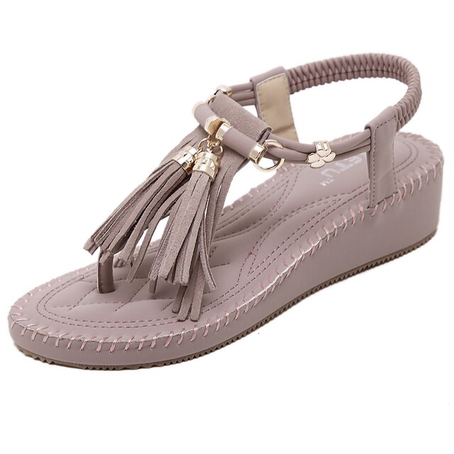  Women's Shoes Leatherette PU Spring Summer Fall Sandals Walking Shoes Platform Creepers Open Toe With Hollow-out Tassel Gore For Casual