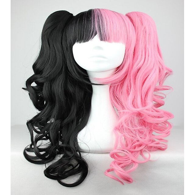  pink and black 70cm classical anime wavy braided lolita cosplay wig Halloween