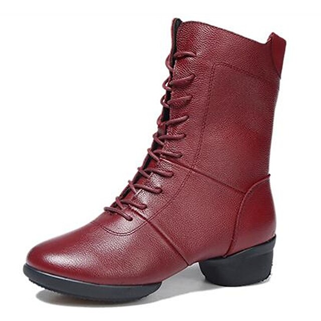  Women's Modern Shoes Boots Split Sole Low Heel Leather Black / Red / Dance Boots