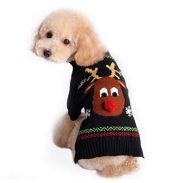 Kot Psy Sweter Ubrania dla szczeniąt Renifer Święto Święta Zima Ubrania dla psów Ubrania dla szczeniąt Stroje dla psów Czarny Kostium dla dziewczynki i chłopca Bawełna XS S M L XL XXL