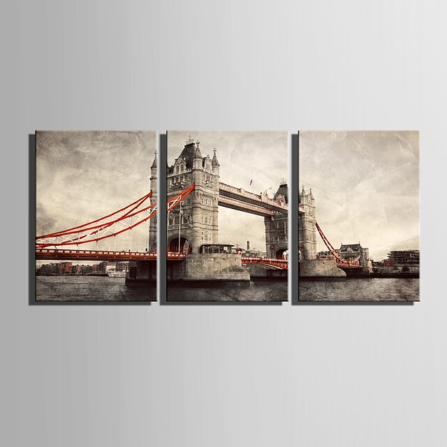  E-HOME® Stretched Canvas Art European Bridge Decorative Painting Set of 3