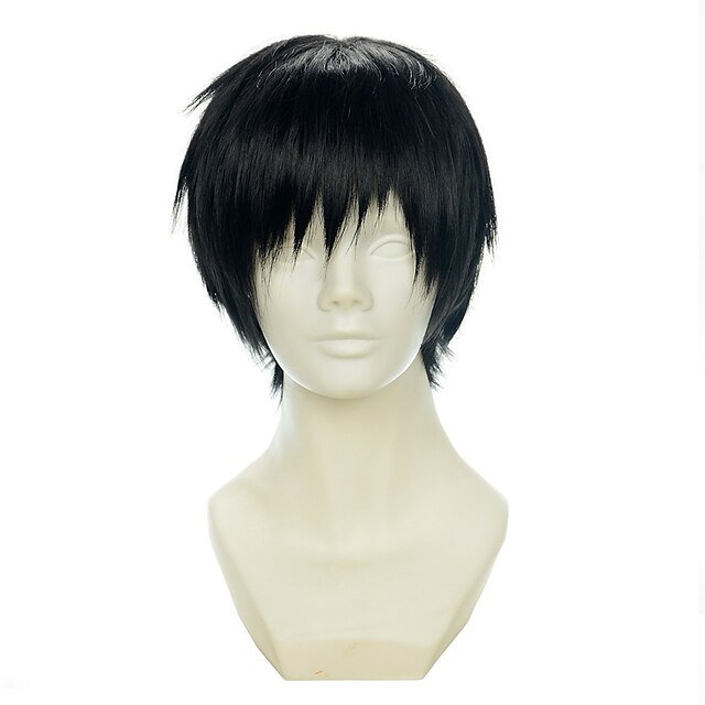  peruca sintética peruca cosplay reta reta corte duende com franja peruca curta natural preto cabelo sintético peruca preta feminina de halloween